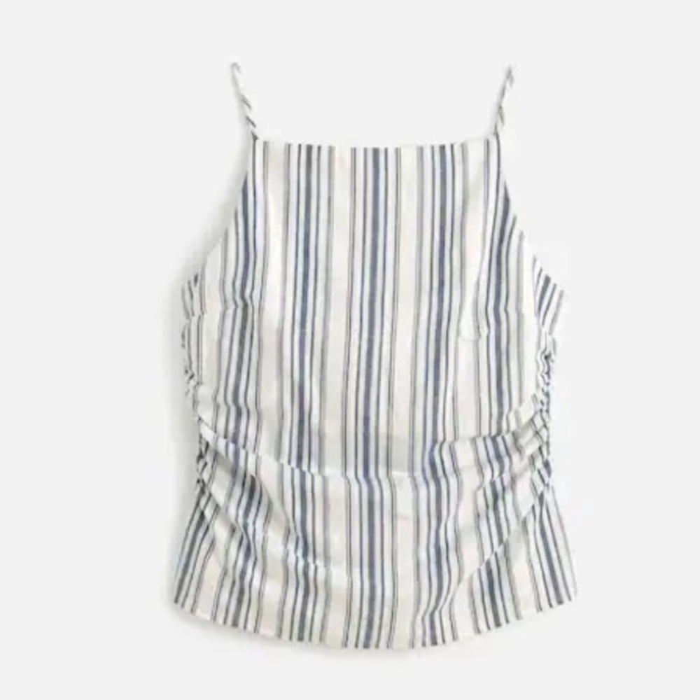 NWT Madewell Ruched Squareneck Tank in Linen-Cotton BROKEN ZIPPER